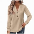 thumbnail image 1 of Towmus Women Ribbed Knit Tops Dressy Long Sleeve Shirts Fall Lightweight Sweatshirt, Khaki, M, 1 of 5
