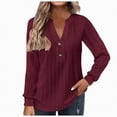 thumbnail image 1 of Towmus Women Ribbed Knit Tops Dressy Long Sleeve Shirts Fall Lightweight Sweatshirt, Wine, XL, 1 of 5