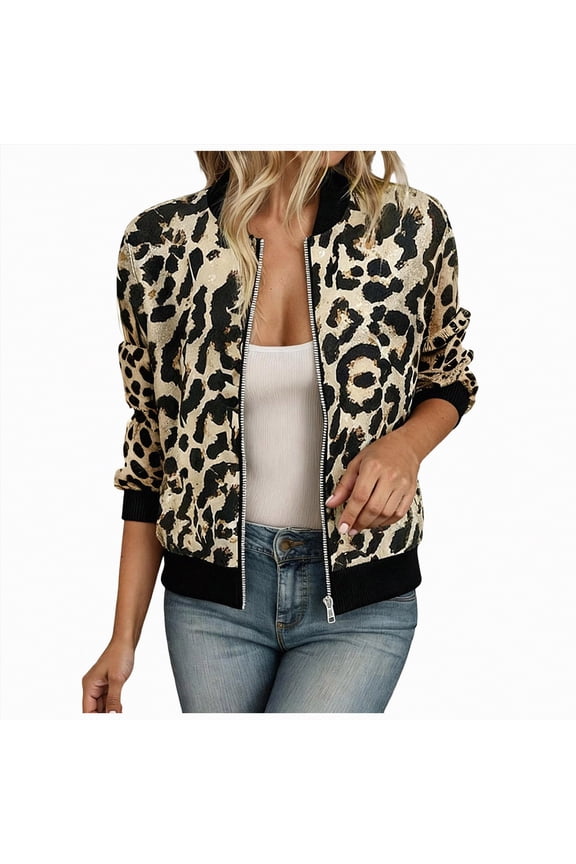 Women Sequin Bomber Jackets Halloween Sparkly Long Sleeve Zip Front Shiny Cropped Jacket