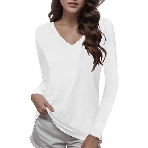 Towmus Women Shirts V Neck Short Ladies Long Sleeve Tee Shirts Basic Tops