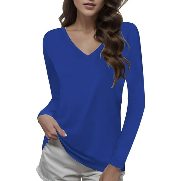 Towmus Women Shirts V Neck Short Ladies Long Sleeve Tee Shirts Basic Tops
