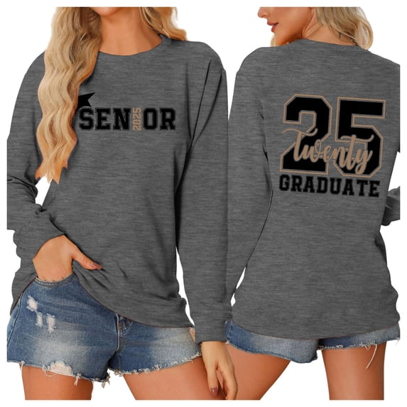 Towmus Women Sweatshirt Senior 2025 Crewneck Pullover Top Class of 2025 Sweater Shirt 2025 Grad Long Sleeve Shirt Letter Print Long Sleeve Casual Top