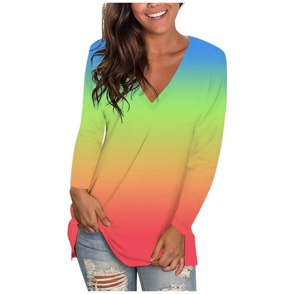 Towmus Women Tunic Tops Long Sleeve Fall Tops Comfy V Neck Basic Shirts Solid Color T Shirt Loose Casual Fall Blouse Basic Tees