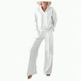 thumbnail image 1 of Towmus Women's 2 Piece Lounge Sets Casual Fall Travel Outfits Fashion Wide Leg Tracksuit V Neck Loungewear Baggy Comfy Sweatsuits, White, M, 1 of 6