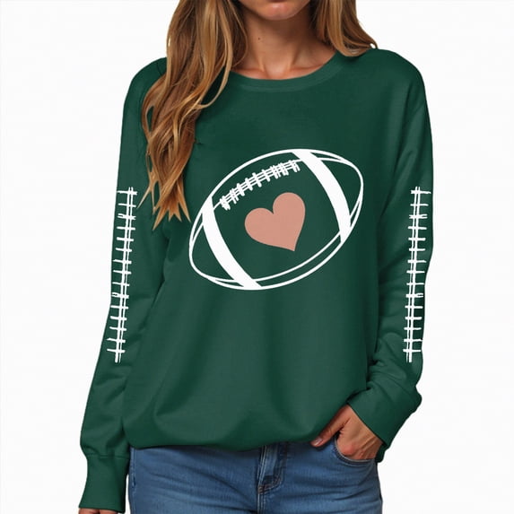 Towmus Women's 2025 Autumn Winter Casual Rugby Printed Crewneck Sweatshirt Long Sleeve Loose Pullover Tops