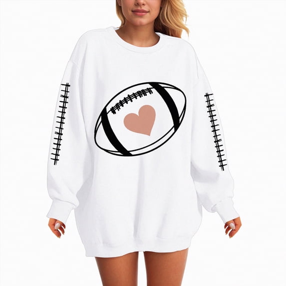 Towmus Women's 2025 Autumn Winter Casual Rugby Printed Crewneck Sweatshirt Long Sleeve Loose Pullover Tops