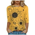 thumbnail image 1 of Towmus Women's 3/4 Sleeve Summer Tops Plus Size T Shirts Loose Fit Crew Neck Casual Tops Summer Sunflower Print Shirts Elbow Length Graphic Tees, 1 of 4