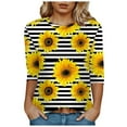 thumbnail image 1 of Towmus Women's 3/4 Sleeve Summer Tops Plus Size T Shirts Loose Fit Crew Neck Casual Tops Summer Sunflower Print Shirts Elbow Length Graphic Tees, 1 of 4