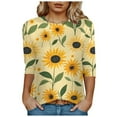 thumbnail image 1 of Towmus Women's 3/4 Sleeve Summer Tops Plus Size T Shirts Loose Fit Crew Neck Casual Tops Summer Sunflower Print Shirts Elbow Length Graphic Tees, 1 of 4
