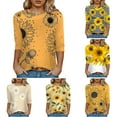 thumbnail image 1 of Towmus Women's 3/4 Sleeve Summer Tops Plus Size T Shirts Loose Fit Crew Neck Casual Tops Summer Sunflower Print Shirts Elbow Length Graphic Tees, 1 of 5