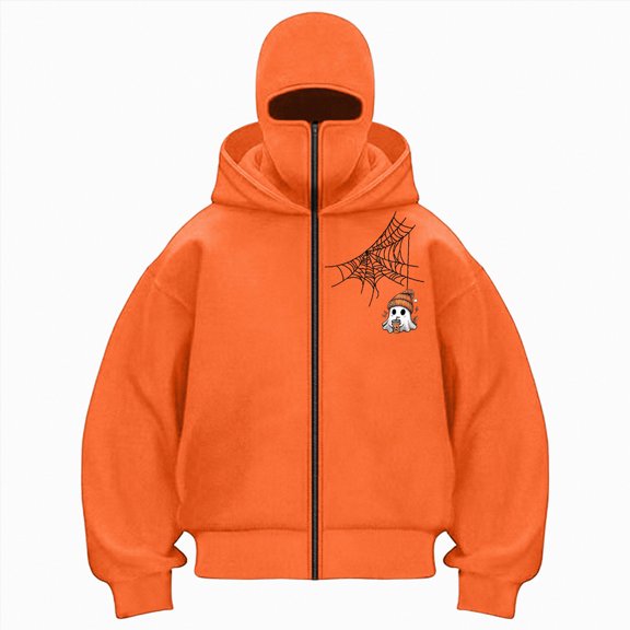 Towmus Women's Balaclava Zip-Up Hoodie Halloween Graphic Hoodies Y2K Clothing Going Out Tops with Built-In Eye Mask