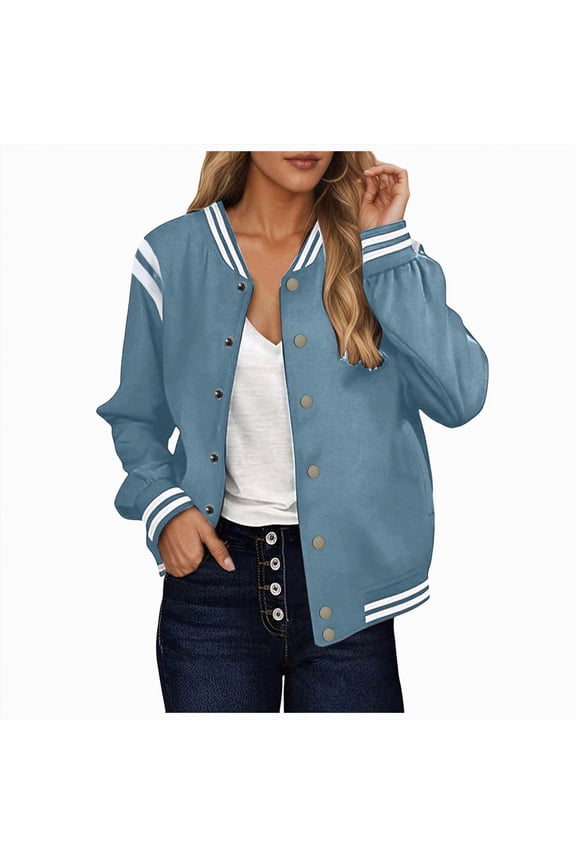 Women's Bomber Jacket Casual Coat Button Down Outerwear Lightweight 2025 Fall Fashion Short School Outfits with Pockets S-4XL