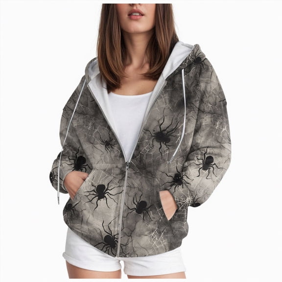 Towmus Women's Casual Print Sweatshirts Novelty Graphic Zip Up Hoodies with Pocket, With Pockets, XS-6XL