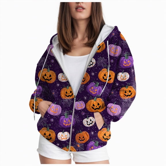 Towmus Women's Casual Print Sweatshirts Novelty Graphic Zip Up Hoodies with Pocket, With Pockets, XS-6XL