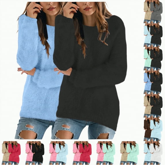 Towmus Women's Crewneck Plush Sweatshirts Loose Fit Pullover Tops for Women Long Sleeve Sweatshirt Oversized Warm Winter Soft Pullover S-5XL
