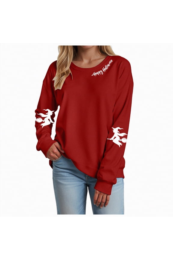 Women's Crewneck Sweatshirts Basic Witch Halloween Casual Long Sleeve Shirt Fall Pullover Top