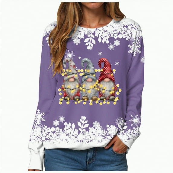 Towmus Women's Fashion Crew Neck Graphic Sweatshirts Casual Long Sleeve Christmas Print Sweatshirt Tops