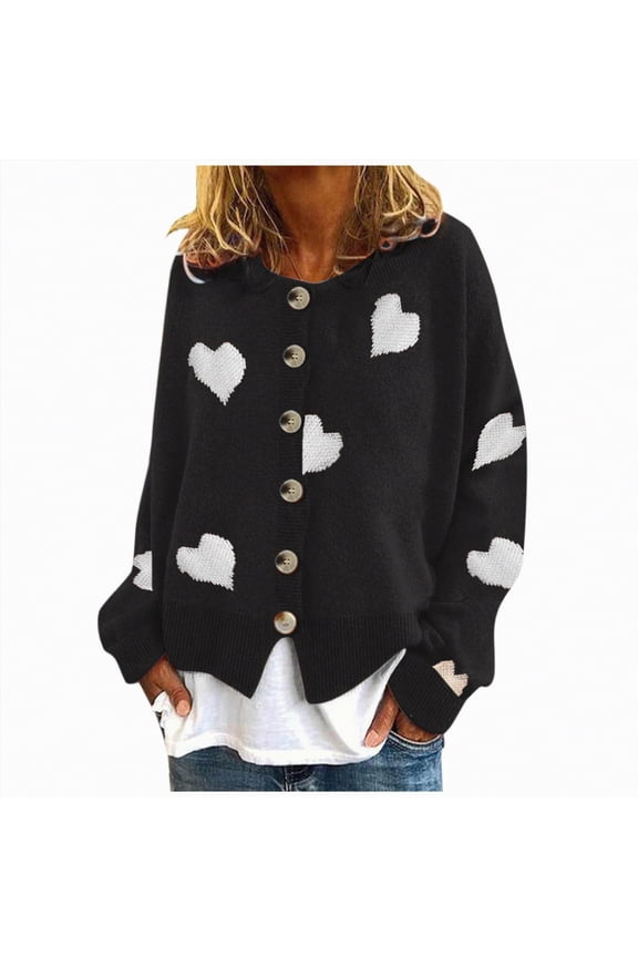 Women's Floral Knit Sweaters Fall Winter Button Down Open Front Casual Y2K Heart Cardigan Embroidered Cropped Sweaters