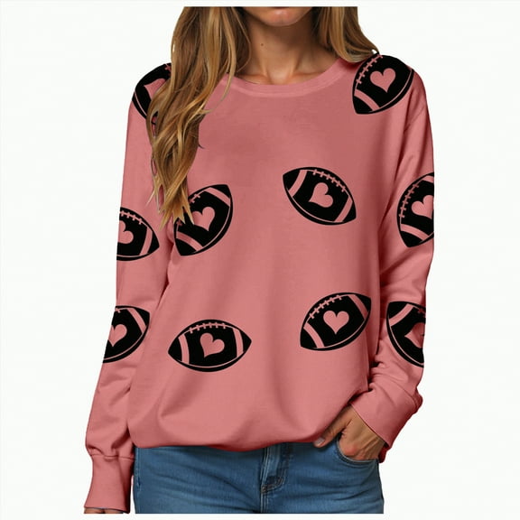 Towmus Women’s Football Print Graphic Sweatshirt Crewneck Long Sleeve Pullover Tops Oversized Game day Sweatshirts