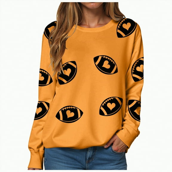 Towmus Women’s Football Print Graphic Sweatshirt Crewneck Long Sleeve Pullover Tops Oversized Game day Sweatshirts