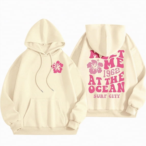 Towmus Women's Graphic Hoodies Oversized Fall Winter Fleece Letter Flower Print Sweatshirt Women's Casual Long Sleeve Pullover