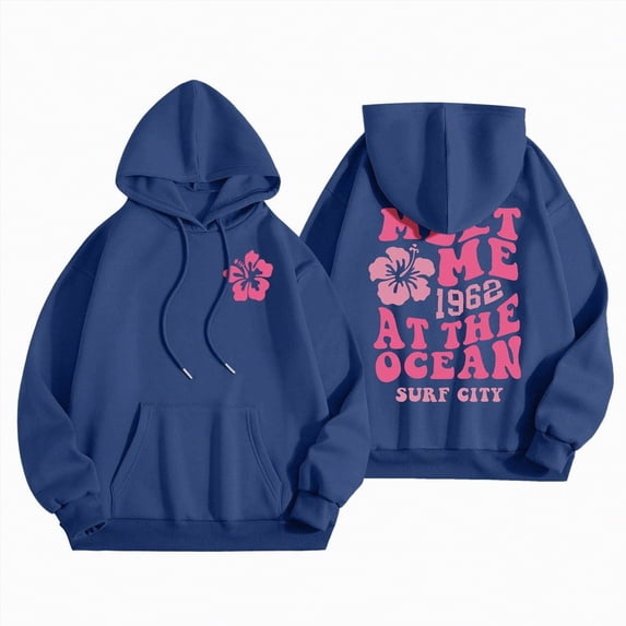 Towmus Women's Graphic Hoodies Oversized Sweatshirts Letter Flower Print Hooded Pullover Tops Cute Fall Clothes