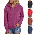 thumbnail image 1 of Towmus Women's Hoodie Sweatshirt Long Sleeve Half Button Closure Drawstring Hooded Fall Pullover Tops, 1 of 6