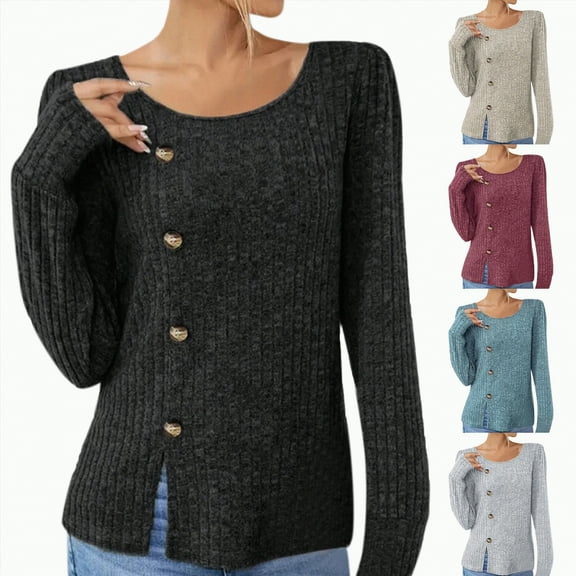 Towmus Women's Long Sleeve Shirts Fall Sweaters Lightweight Casual Tunic Tops Crew Neck Fashion Clothes