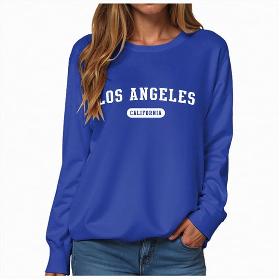 Towmus Women's Los Angeles Crewneck Sweatshirt Casual Long Sleeve Raglan Shirts Cool Letter Print Pullover Tops