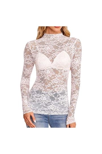 Sheer Floral Lace Long Sleeve Top
