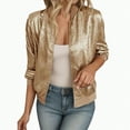 thumbnail image 1 of Towmus Women's Metallic Bomber Jacket Lightweight Zip Up Long Sleeve Fashion Jacket Outwear, 1 of 4