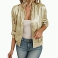 thumbnail image 1 of Towmus Women's Metallic Bomber Jacket Lightweight Zip Up Long Sleeve Fashion Jacket Outwear, 1 of 4