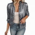 thumbnail image 1 of Towmus Women's Metallic Bomber Jacket Lightweight Zip Up Long Sleeve Fashion Sweatshirts Outwear XS-5XL, 1 of 4