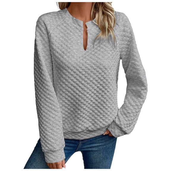Towmus Women's Notch Neck Sweatshirt Long Sleeves Pullover Women Tops Blouse Causal Shirts Puff Long Sleeve Tunic Tops