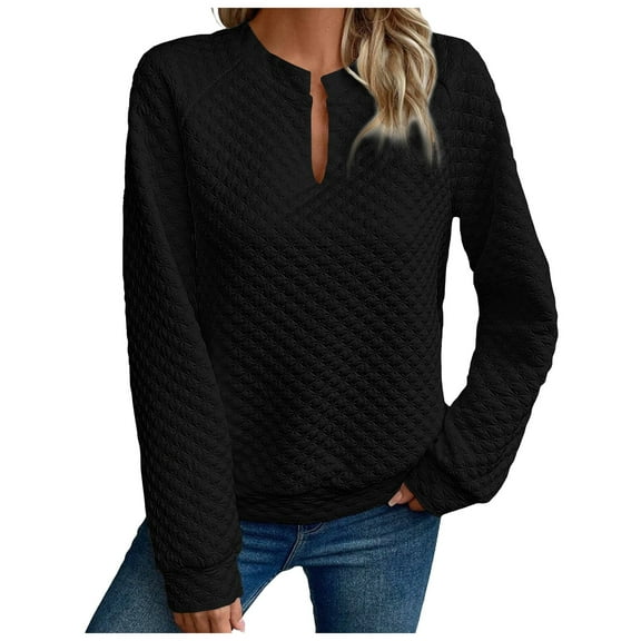 Towmus Women's Notch Neck Sweatshirt Long Sleeves Pullover Women Tops Blouse Causal Shirts Puff Long Sleeve Tunic Tops