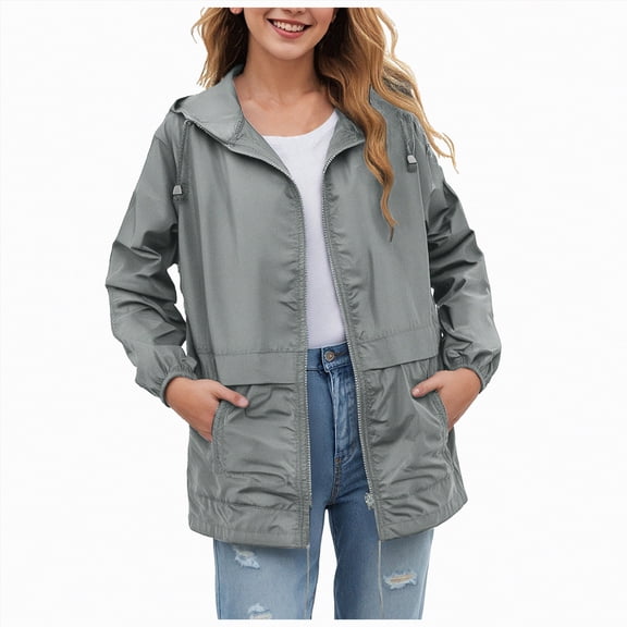 Towmus Women's Outdoor Hiking Active Waterproof Jackets, Waterproof with Hood Lightweight Suit for Women Loose Raincoat Fashion Windbreaker