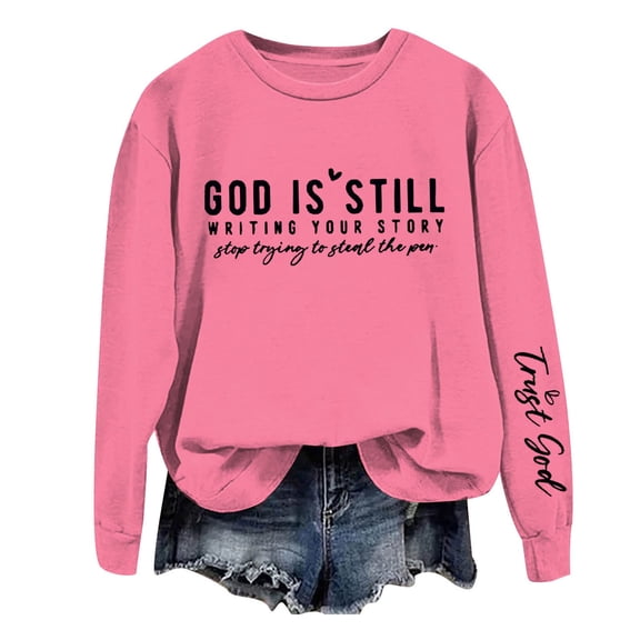 Towmus Women's Oversized God Is Still Writing Your Story Loose Sweatshirts Crewneck Winter Fall Long Sleeve Sweaters Casual Pullover Fashion