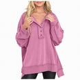 thumbnail image 1 of Towmus Women's Oversized Sweatshirt Casual Long Sleeve Button Henley Neck Pullover Sweatshirts for Women Light Patchwork Shirts, 1 of 9