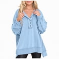 thumbnail image 1 of Towmus Women's Oversized Sweatshirt Casual Long Sleeve Button Henley Neck Pullover Sweatshirts for Women Light Patchwork Shirts, 1 of 7
