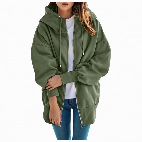 Towmus Women's Oversized Zip Up Hoodie Lightweight Lapel Long Sleeve Hooded Sweatshirt with Pockets