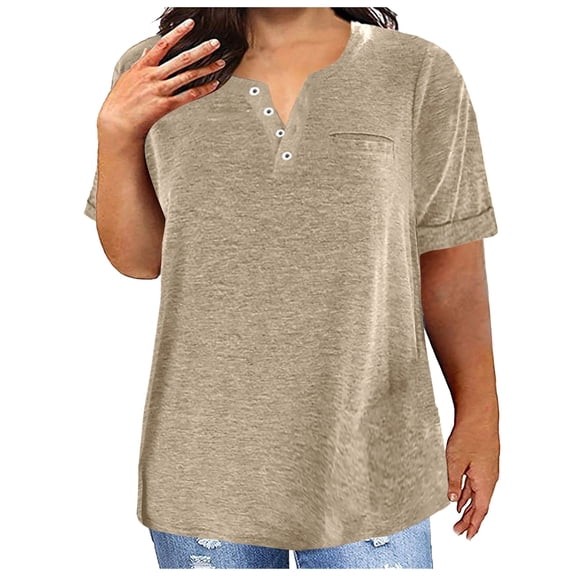 Towmus Women's Plus Size T Shirts V Neck Tops Short Sleeve Summer Women Blouses Casual Loose Basic Solid Color Tshirts