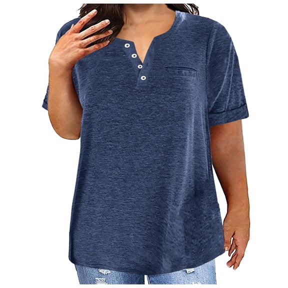 Towmus Women's Plus Size T Shirts V Neck Tops Short Sleeve Summer Women Blouses Casual Loose Basic Solid Color Tshirts