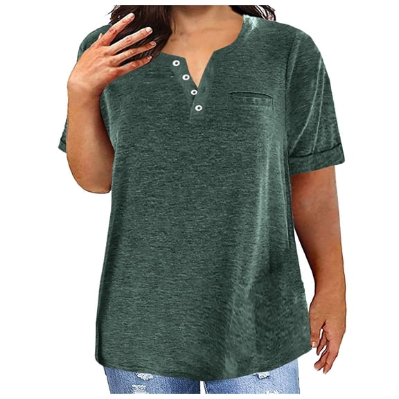 Towmus Women's Plus Size T Shirts V Neck Tops Short Sleeve Summer Women Blouses Casual Loose Basic Solid Color Tshirts