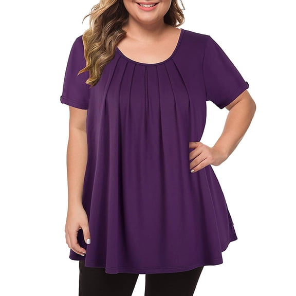 Towmus Women's Plus Size Tops Short Sleeve Flowy Blouses Casual Shirts Tunic Tops