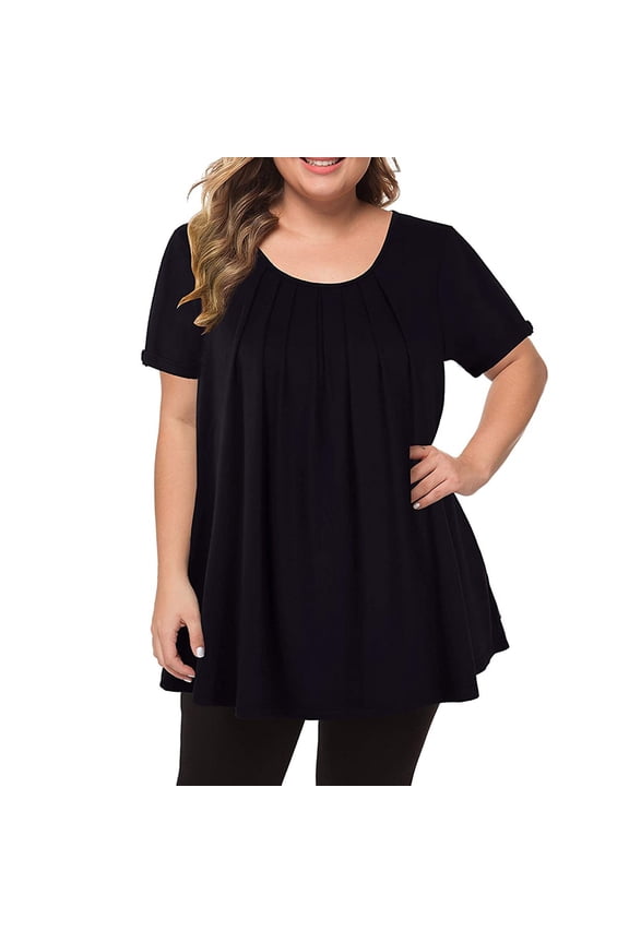 Women's Plus Size Tops Short Sleeve Flowy Blouses Casual Shirts Tunic Tops