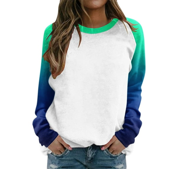 Towmus Women's Regular-Fit Long-Sleeve Crew Neck Fall Casual Color Block Sweatshirts for Women Solid Color Basic Tops