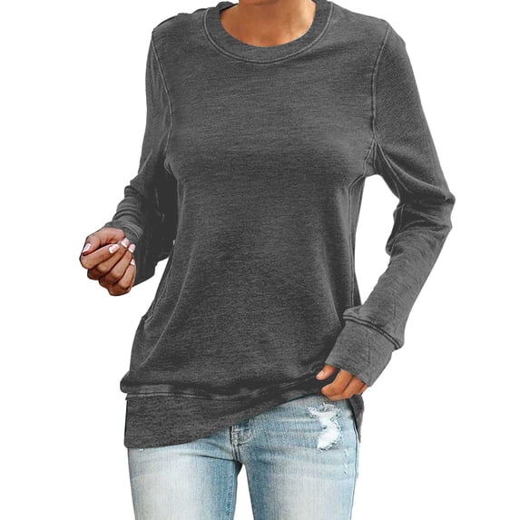 Towmus Women's Regular-Fit Long-Sleeve Solid Color Crew Neck Tunic Sweatshirts Basic Tops