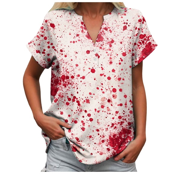 Towmus Women's Shirt Halloween Funny Shirts Short Sleeve Cute Party Shirt Graphic V Neck Tops