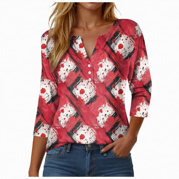 Towmus Women's Tie Dye 3/4 Length Sleeve Halloween Button Down Women Blouses Graphic Tees Tops Funny Tshirt Fall Casual Shirts