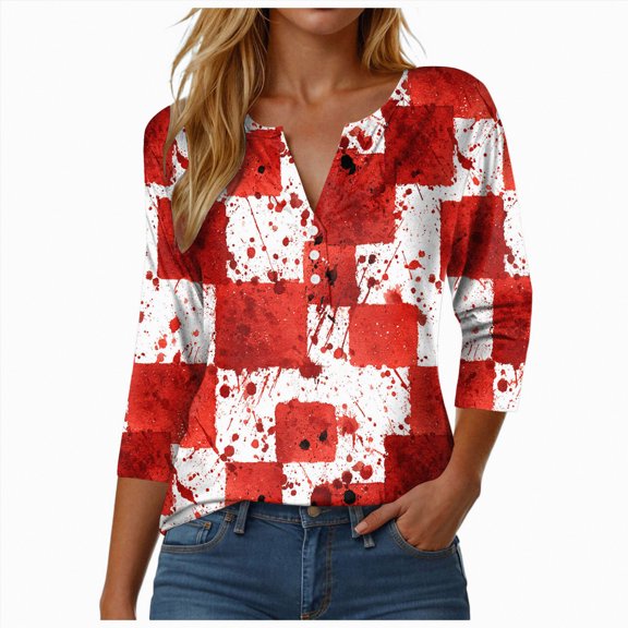 Towmus Women's Tie Dye 3/4 Length Sleeve Halloween Button Down Women Blouses Graphic Tees Tops Funny Tshirt Fall Casual Shirts